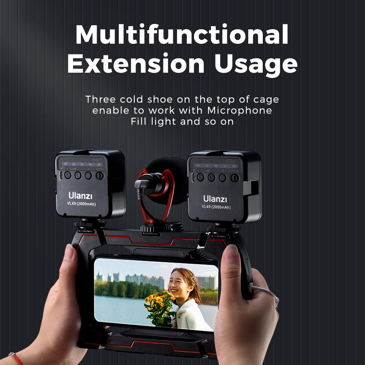 Uniqkart U-Rig Wireless Charging Handheld Vlogging Cage Smartphone Video Rig with 3 Cold Shoe Extension Port