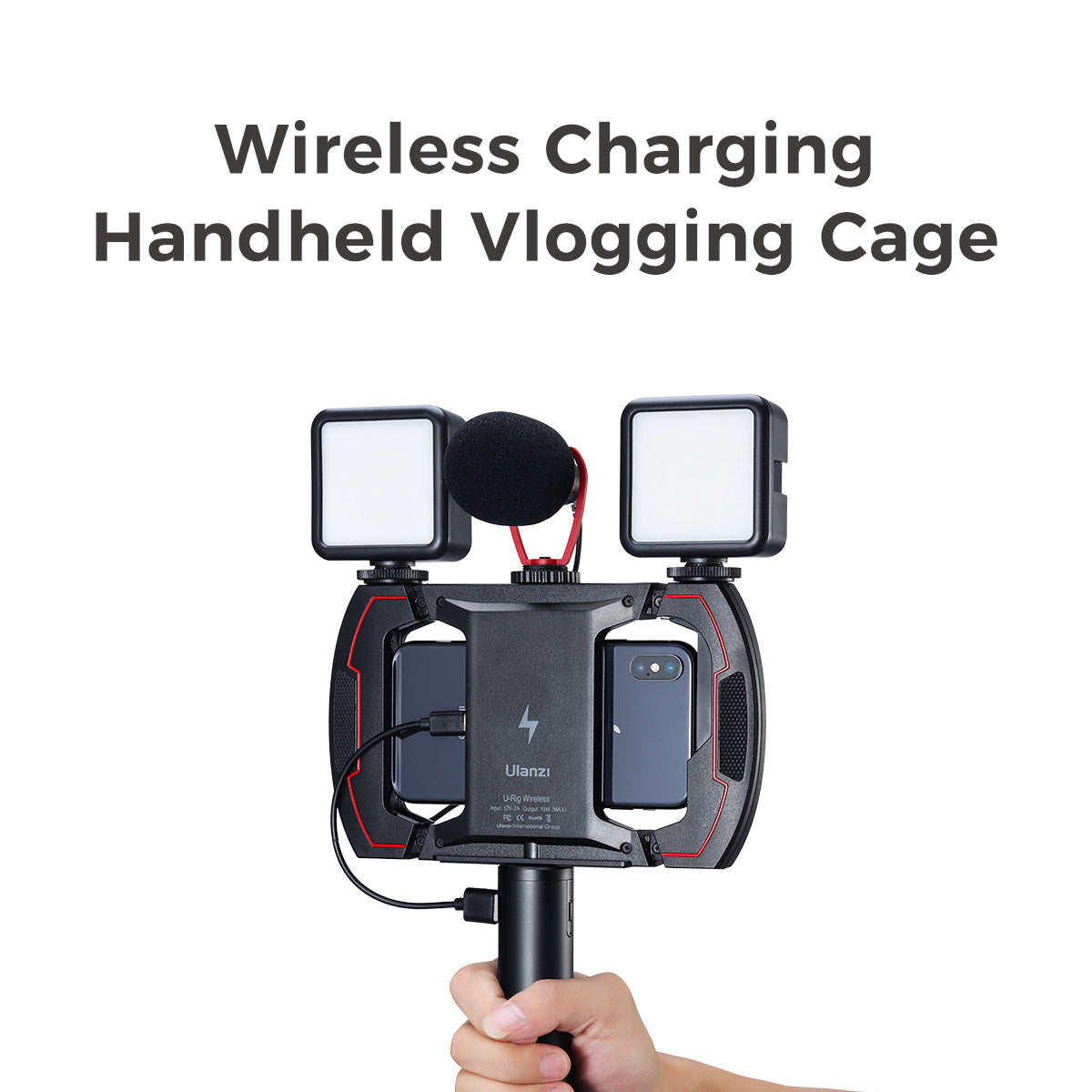 Uniqkart U-Rig Wireless Charging Handheld Vlogging Cage Smartphone Video Rig with 3 Cold Shoe Extension Port