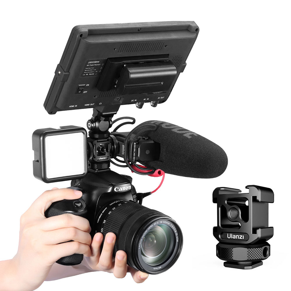 ULANZI PT-12 DSLR Camera Cold Shoe Mount Adapter Monitor Mount with Three Cold Shoe for LED Light Microphone