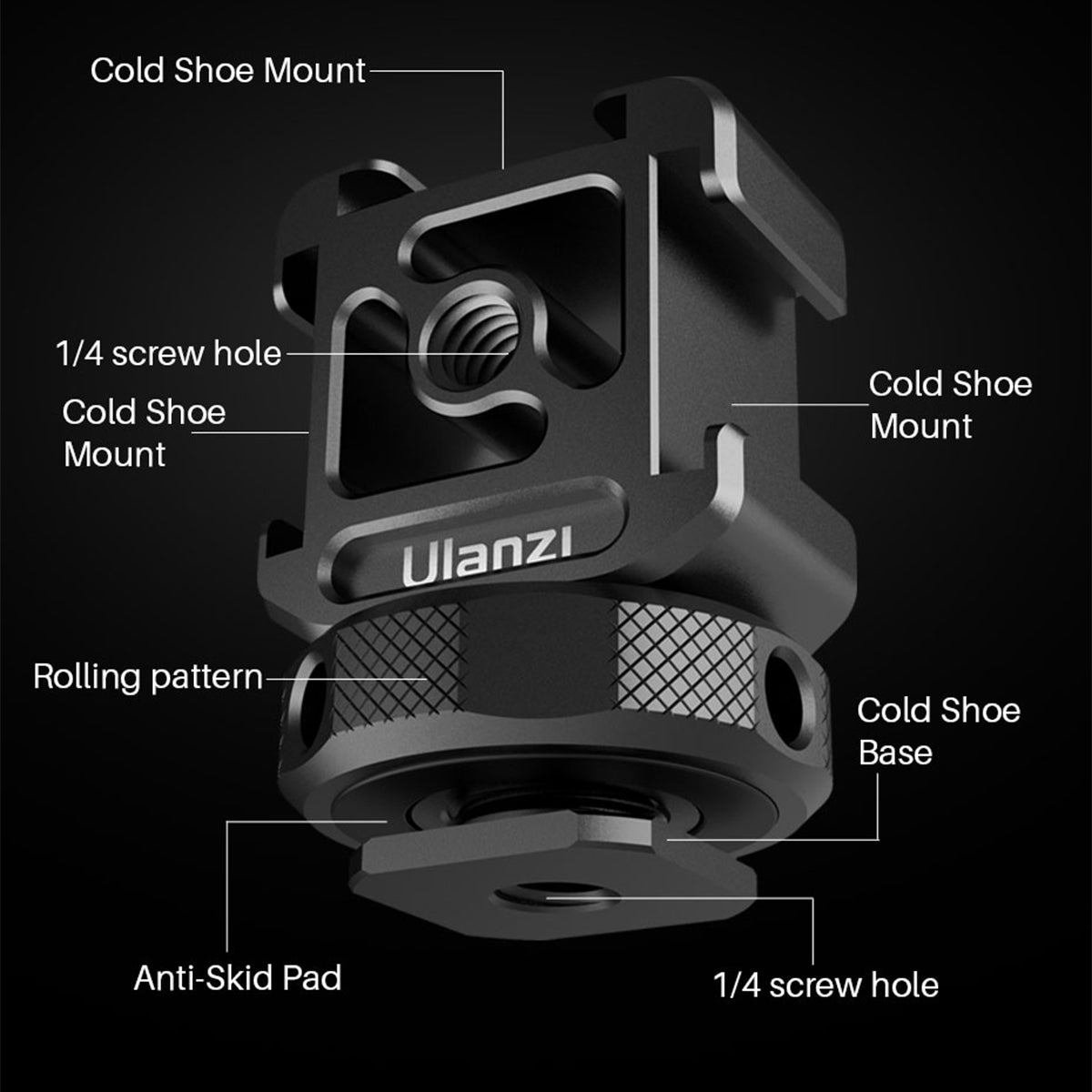 ULANZI PT-12 DSLR Camera Cold Shoe Mount Adapter Monitor Mount with Three Cold Shoe for LED Light Microphone