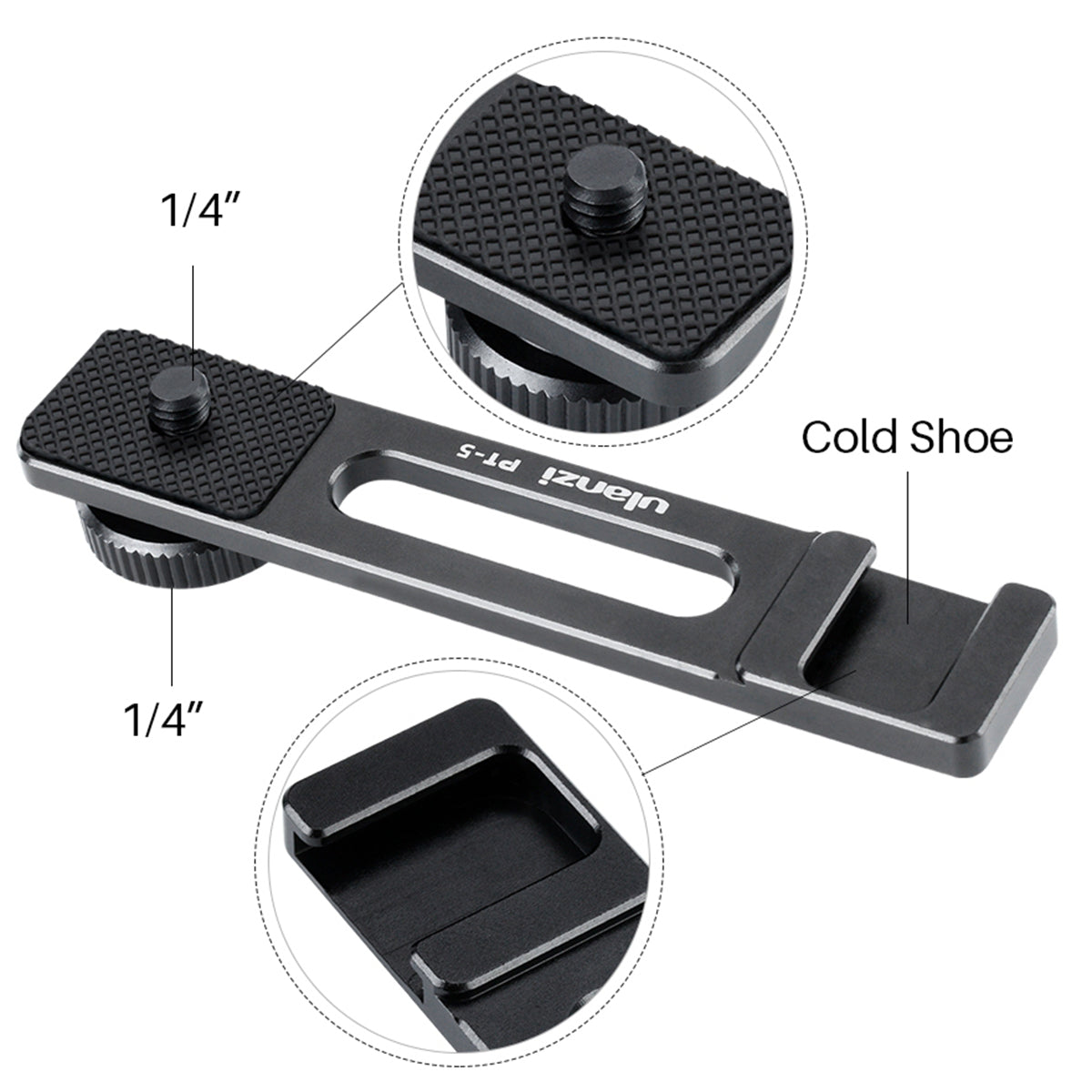 ULANZI PT-5 Vlogging Microphone Mount Stand Extension Bar Plate with Cold Shoe 1/4 Inch Screw Mounts for Sony Series