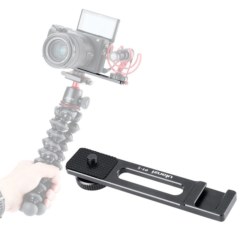 ULANZI PT-5 Vlogging Microphone Mount Stand Extension Bar Plate with Cold Shoe 1/4 Inch Screw Mounts for Sony Series