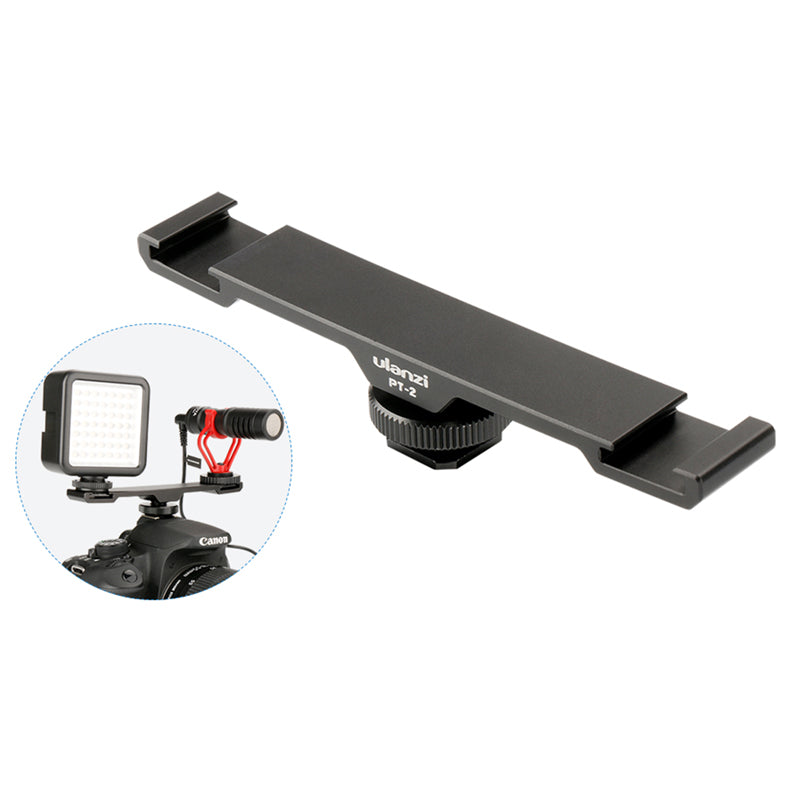 ULANZI PT-2 Aluminum Alloy Cold Shoe Extension Bracket 2 Hot Shoe Mounts Bar Dual Bracket with 1/4" Thread Holes for Smartphone Camera