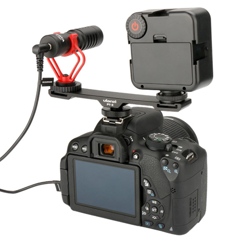 ULANZI PT-2 Aluminum Alloy Cold Shoe Extension Bracket 2 Hot Shoe Mounts Bar Dual Bracket with 1/4" Thread Holes for Smartphone Camera