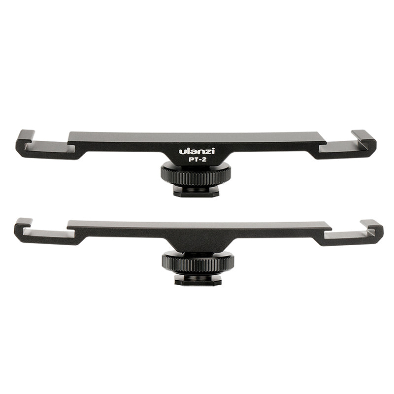 ULANZI PT-2 Aluminum Alloy Cold Shoe Extension Bracket 2 Hot Shoe Mounts Bar Dual Bracket with 1/4" Thread Holes for Smartphone Camera