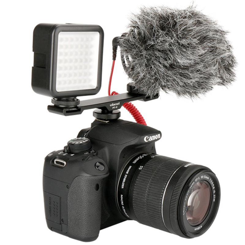 ULANZI PT-2 Aluminum Alloy Cold Shoe Extension Bracket 2 Hot Shoe Mounts Bar Dual Bracket with 1/4" Thread Holes for Smartphone Camera