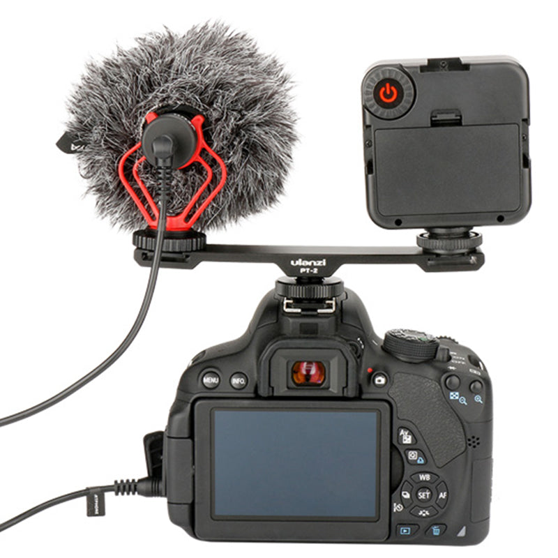 ULANZI PT-2 Aluminum Alloy Cold Shoe Extension Bracket 2 Hot Shoe Mounts Bar Dual Bracket with 1/4" Thread Holes for Smartphone Camera