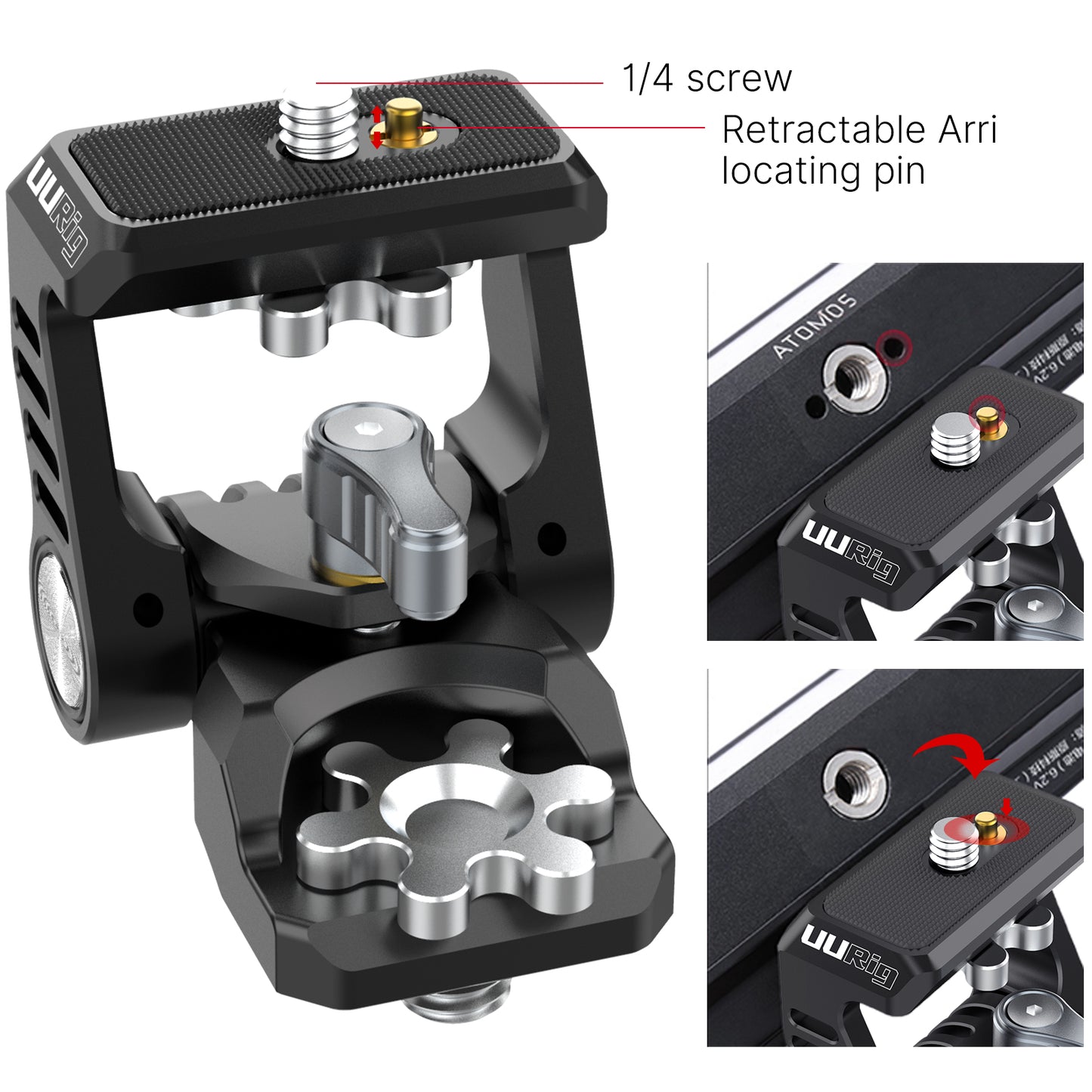 Uniqkart R059 Arri Locating Pin DSLR Monitor Mount Adapter Bracket Adjustable Monitor Mount