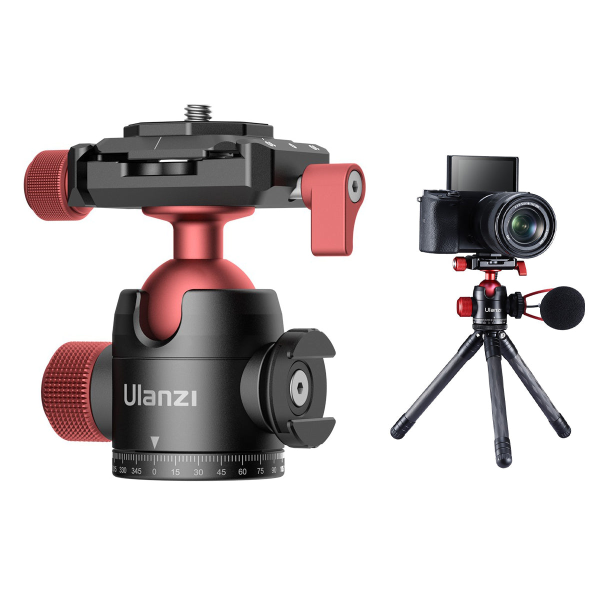 Uniqkart U-70 Metal Mini Ballhead Pan Cold Shoe Double Panoramic Tripod Head for DSLR Camera Vlog Tripod Bracket