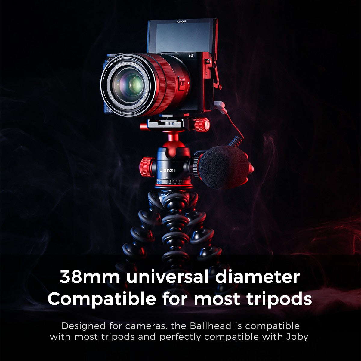 Uniqkart U-70 Metal Mini Ballhead Pan Cold Shoe Double Panoramic Tripod Head for DSLR Camera Vlog Tripod Bracket