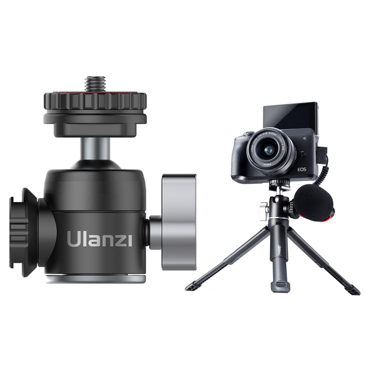 Uniqkart U-60 360 Degree Rotation Camera Tripod Side Cold Shoe Ball Head Mount Adapter