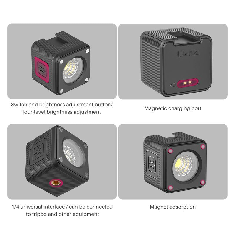 Uniqkart L2 Cutelite COB LED Video Light Portable Fill Photography Light Kit IP68 Waterproof Mini Cube Fill Light