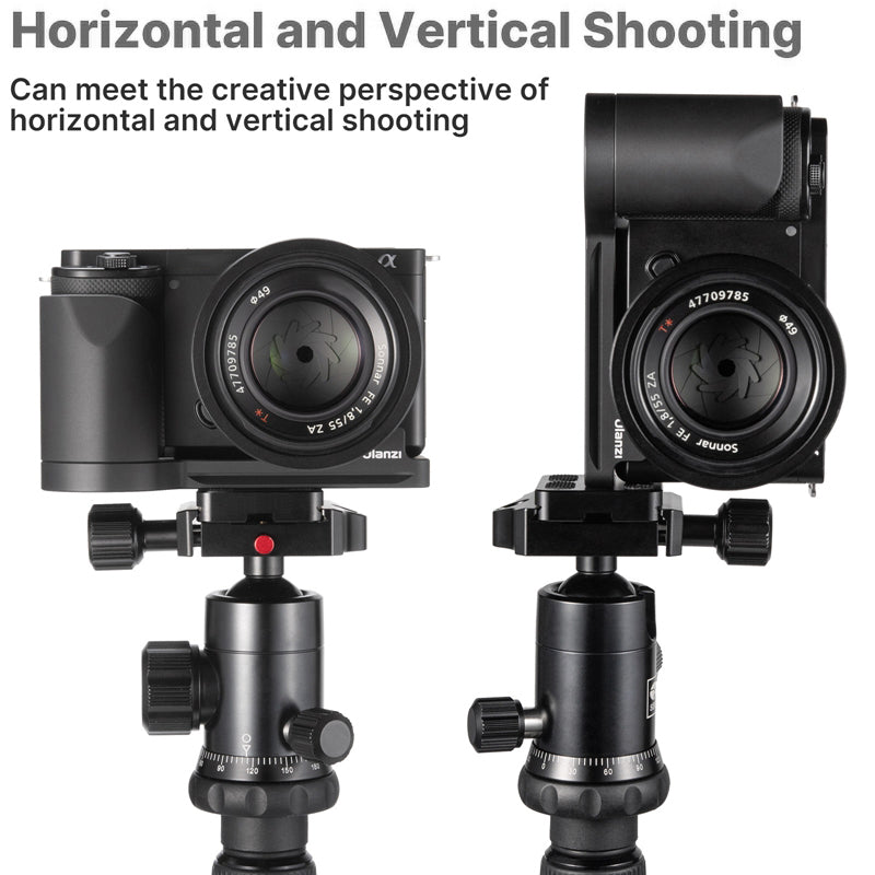 Uniqkart R095 Vertical Horizontal Switching Tripod Head Quick Release Plate Camera L-shape Bracket for Sony ZVE10