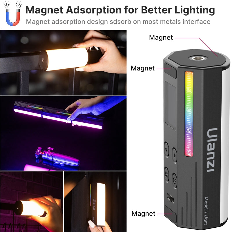 Uniqkart I-Light RGB Mini Stick Light 360-degree Full Color Adjustable Video Light Support Magnetic Attraction