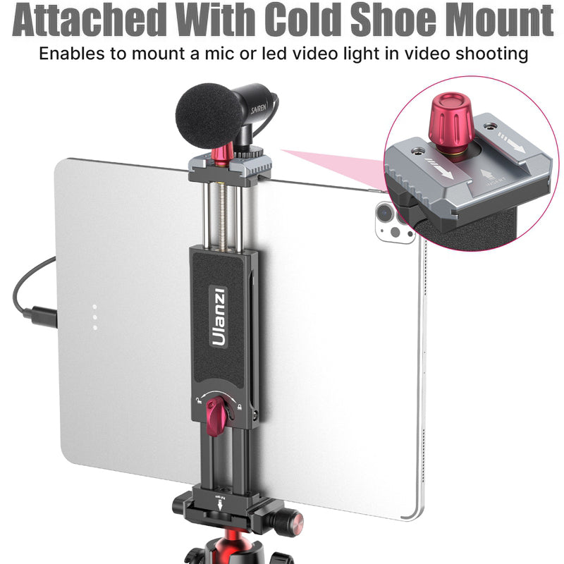 ULANZI U-PAD III Aluminum Alloy Tablets Tripod Mount Adapter Adjustable Phone Holder with 1/4" Screw for 4.7"-12.9" Devices