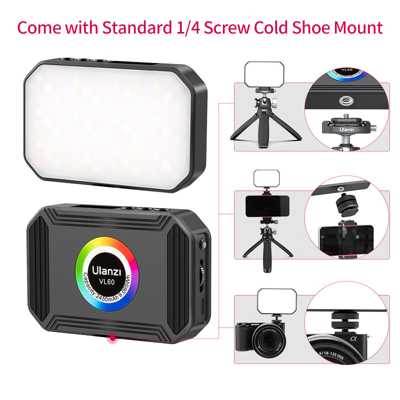 Uniqkart VL60 Mini Pocket RGB Video Light Portable Magnetic LED Camera Fill Light for Photography Shooting