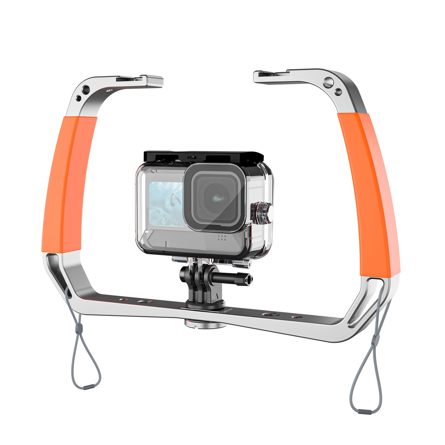 Uniqkart TE-HBM-002 Diving Underwater Handheld Aluminum Alloy Action Camera Holder Double-Arm Bracket Stabilizer for GoPro