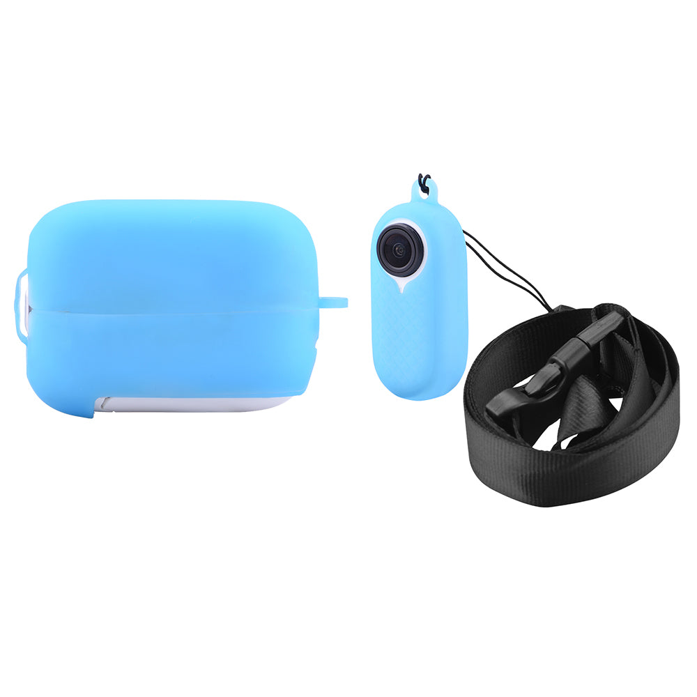 EWB8896 Sports Camera Silicone Protective Cover Case + Battery Compartment Cover for Insta360 GO2 - Blue