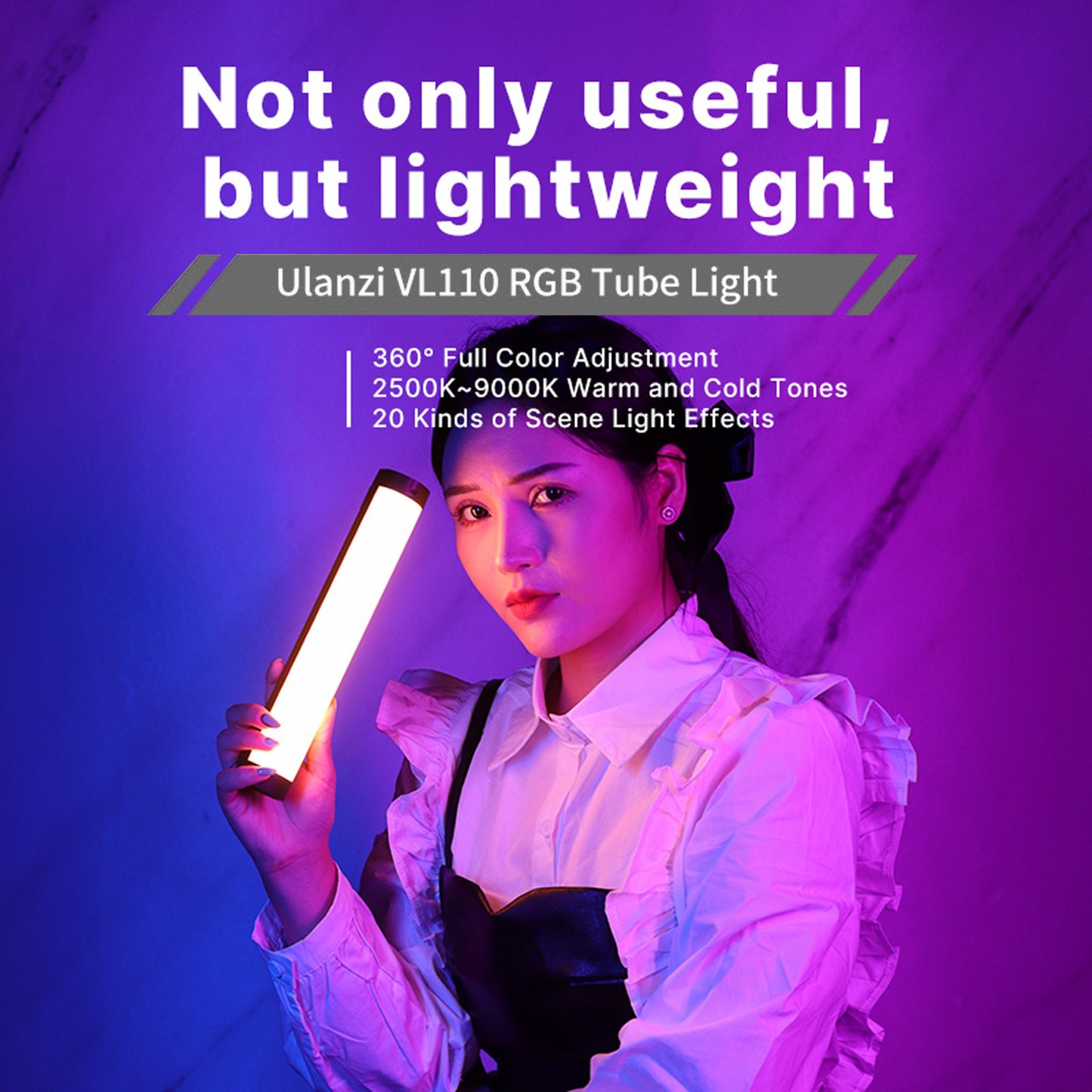Uniqkart VL110 RGB Portable Magnetic Light Bar Adjustable Selfie Fill Light with 1/4 Screw for Photography
