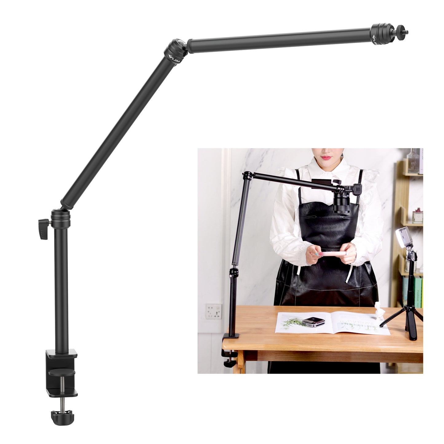 Uniqkart VIJIM LS08 3-Stage Rotatable Desktop Phone Stand Live Broadcast Boom Arm Suspension Scissor Mic Holder for Smartphones/Camera/Lighting