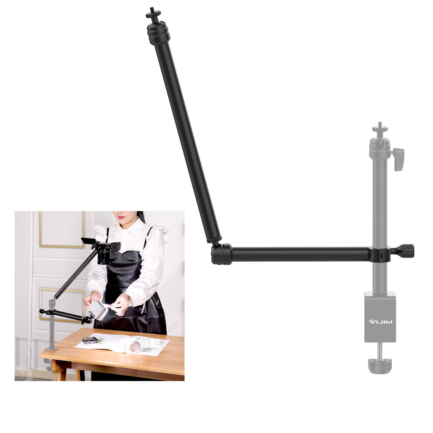 Uniqkart VIJIM LS04 Pipe Clamp Bracket Multi-Section Extension Flexible Arm Shooting Equipment Photography Accessories for Live-stream Lighting