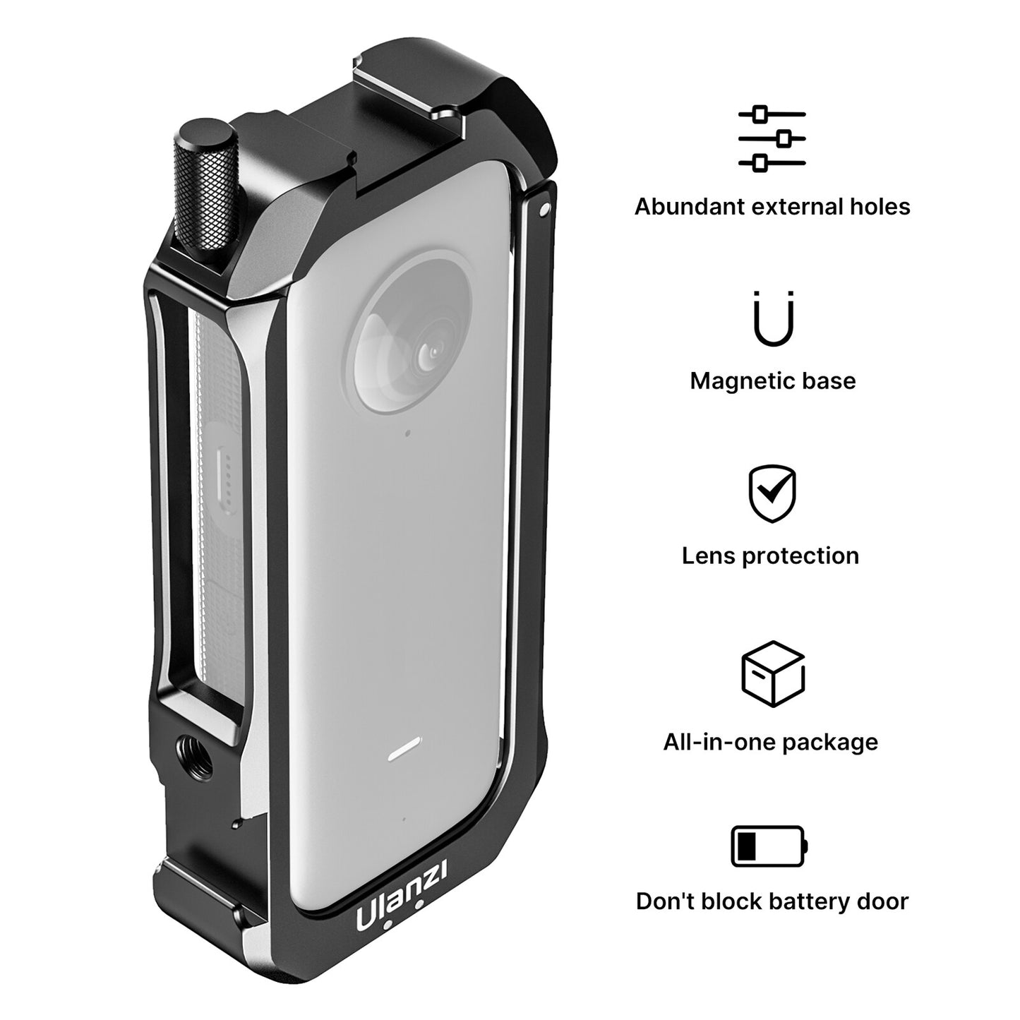Uniqkart Aluminum Alloy Frame Cage Protective Cover Camera Accessories with Cold Shoe 1/4 Thread for Insta360 ONE X2