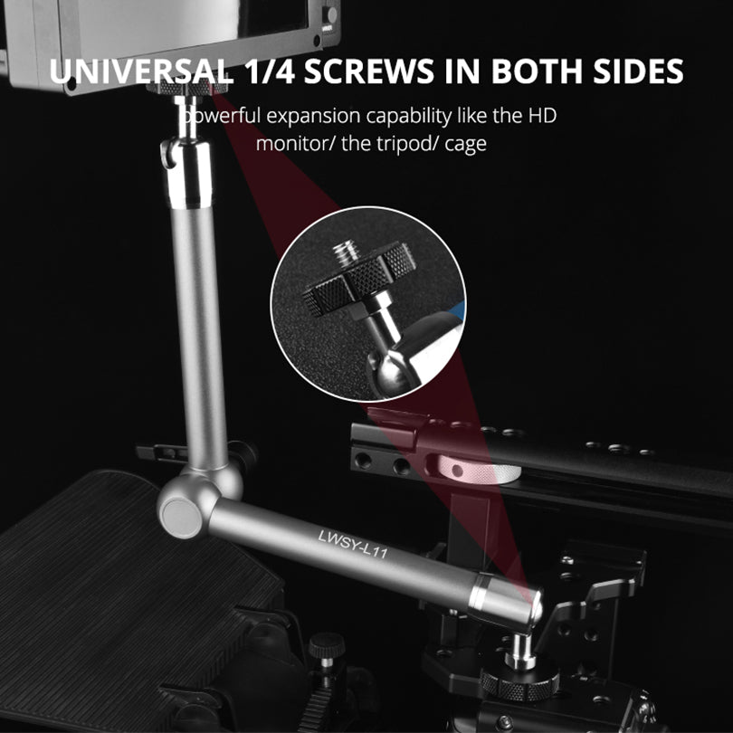Yelangu LWSY-L11 11-inch Quick Lock Camera Rotating Metal Bracket Extension Arm Mount with 1/4 Adapter for DV Monitor LCD Screen