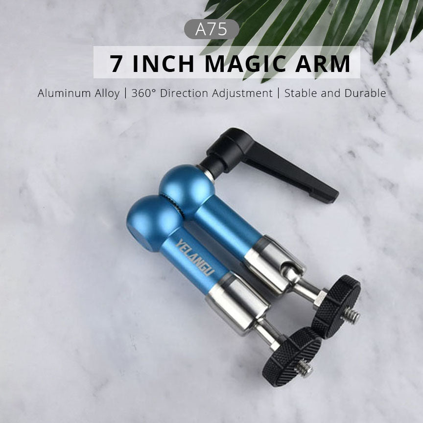 Yelangu A75 7-inch Metal Arm Mount Camera Adjustable Extension Rack DV Monitor LCD Screen Rotating Stand for Live-stream Photography