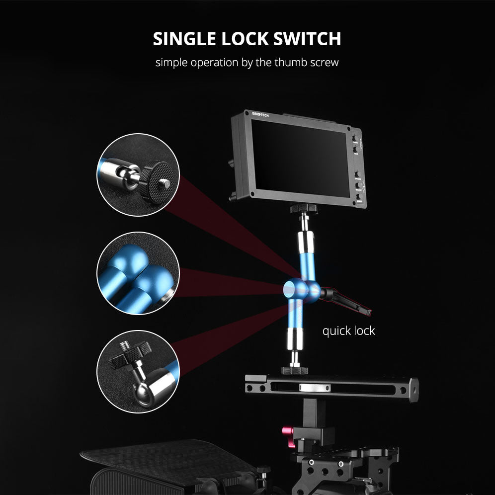 Yelangu A75 7-inch Metal Arm Mount Camera Adjustable Extension Rack DV Monitor LCD Screen Rotating Stand for Live-stream Photography