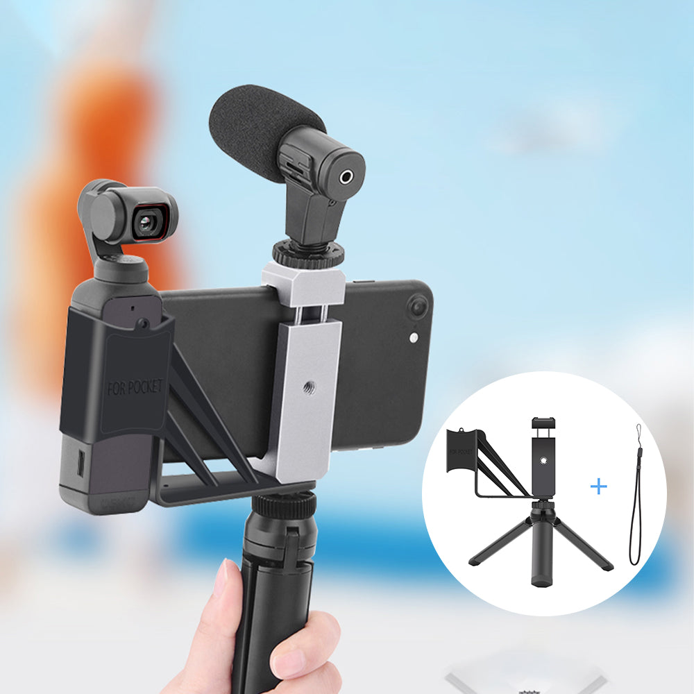 ZZCP5001 ZZCP5002 Handheld Phone Holder Bracket Tripod Mount with Cold Shoe 1/4 inch Screw for DJI Osmo Pocket 2 - Silver