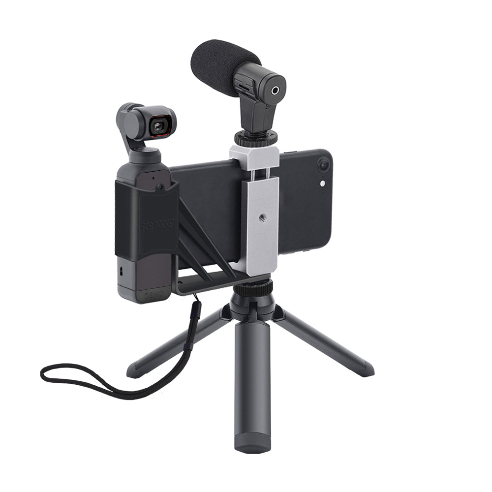 ZZCP5001 ZZCP5002 Handheld Phone Holder Bracket Tripod Mount with Cold Shoe 1/4 inch Screw for DJI Osmo Pocket 2 - Silver
