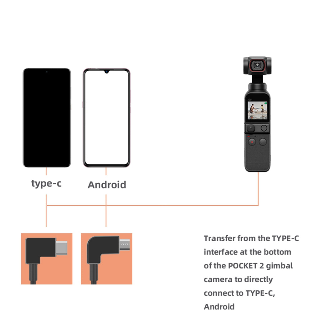 100cm Data Line Camera Direct Connection to Mobile Phone Conversion Wire Type-C to Type-C/Micro USB Cable for DJI Osmo Pocket 2 - Type-C to Micro USB