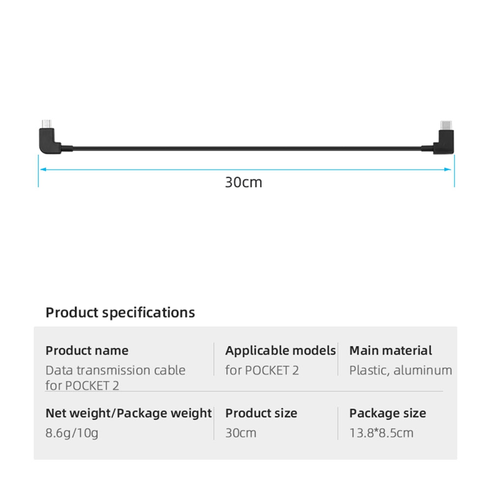 30cm Data Transfer Line Cable for DJI Osmo Pocket 2 Camera Direct Connection to Mobile Phone - Type-C to Micro USB