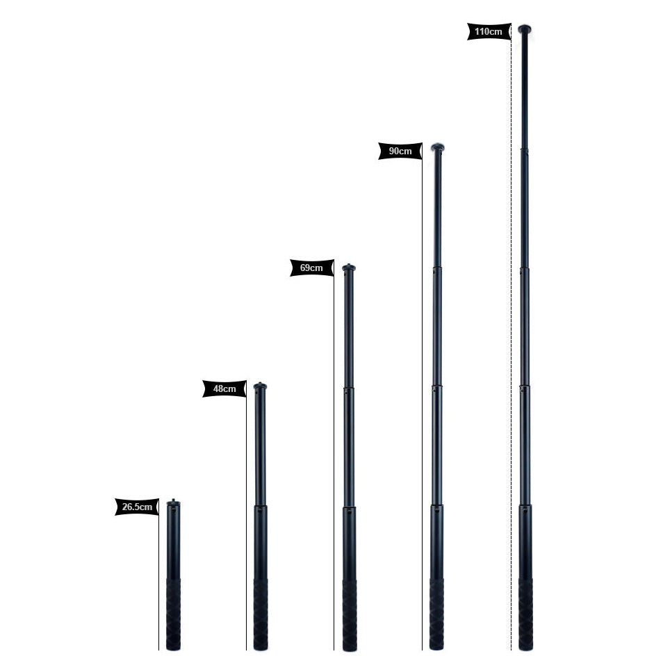 1.1m Aluminum Alloy Extension Rod Retractable Selfie Stick Handle with 1/4 inch Screw for Insta 360 One X - Black