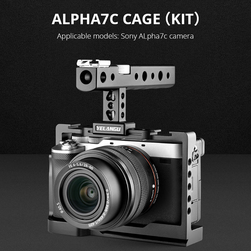 YELANGU C24 Aluminum Alloy Frame Cage Camera Mount Kit with 1/4" 3/8" Adapter for Sony Alpha 7C