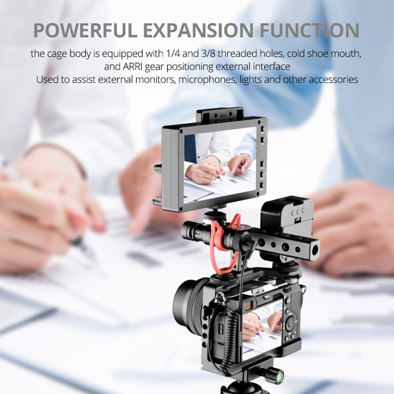 YELANGU C24 Aluminum Alloy Frame Cage Camera Mount Kit with 1/4" 3/8" Adapter for Sony Alpha 7C