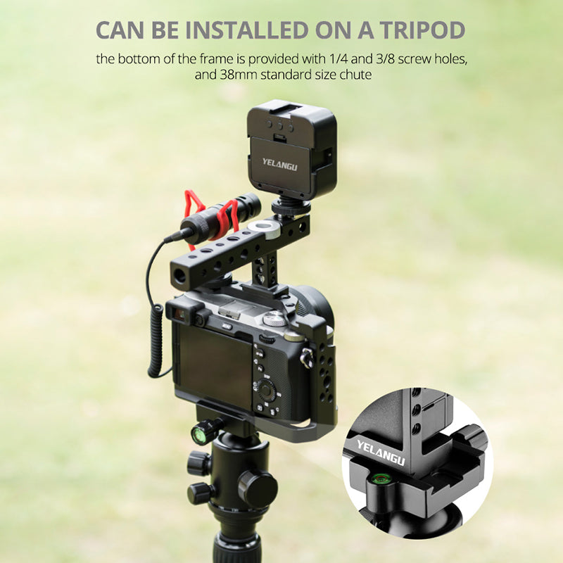 YELANGU C24 Aluminum Alloy Frame Cage Camera Mount Kit with 1/4" 3/8" Adapter for Sony Alpha 7C