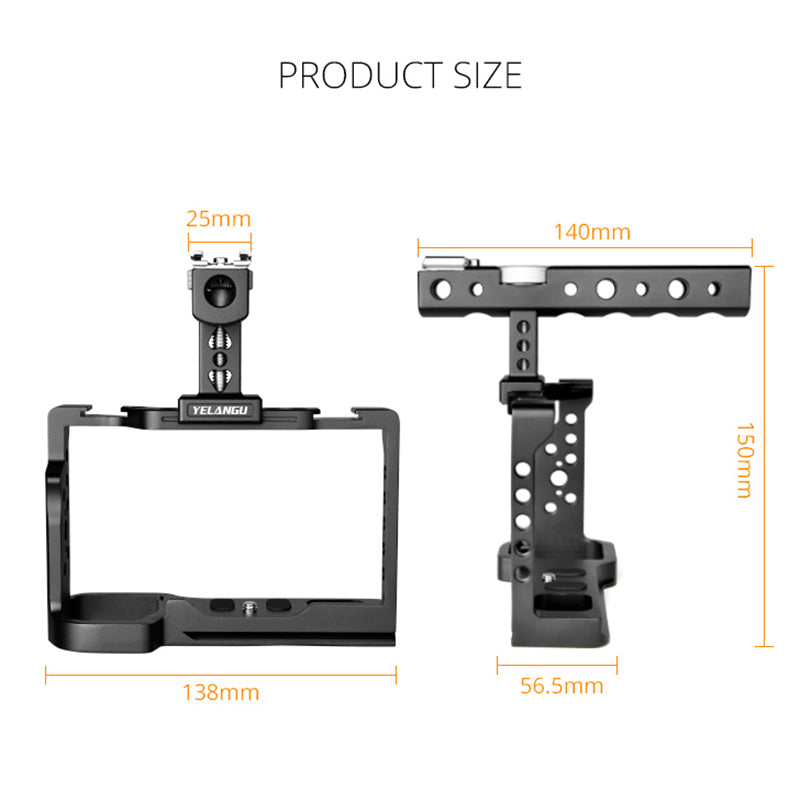 YELANGU C24 Aluminum Alloy Frame Cage Camera Mount Kit with 1/4" 3/8" Adapter for Sony Alpha 7C