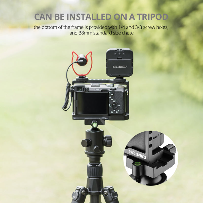 YELANGU C24-A Quick Release Camera Cage Frame for Sony Alpha 7C Professional Camera Video Rig with 1/4" 3/8" Adapter