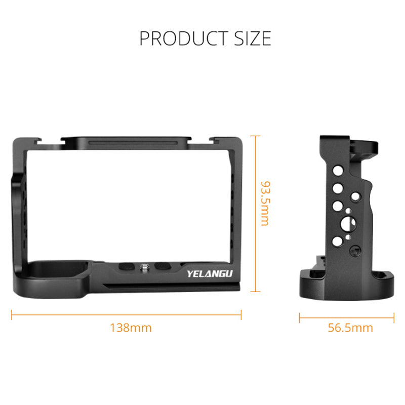 YELANGU C24-A Quick Release Camera Cage Frame for Sony Alpha 7C Professional Camera Video Rig with 1/4" 3/8" Adapter