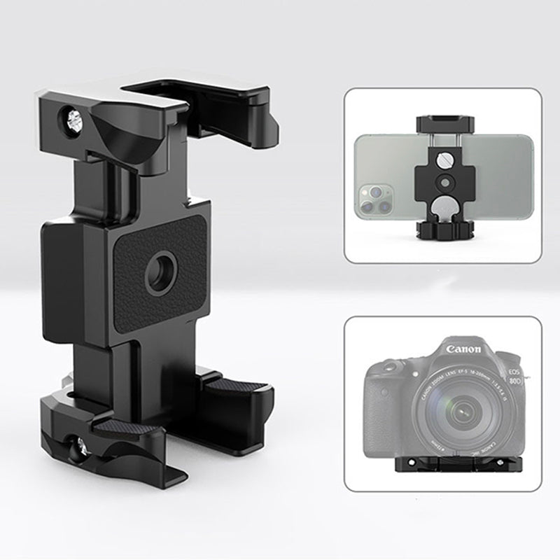 2-in-1 Quick Release Plate Foldable Phone Clip Holder with Cold Shoe Arca Swiss Mount Design