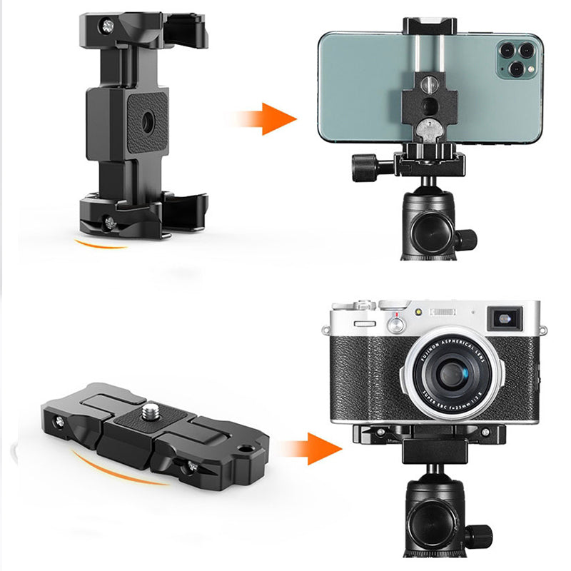 2-in-1 Quick Release Plate Foldable Phone Clip Holder with Cold Shoe Arca Swiss Mount Design