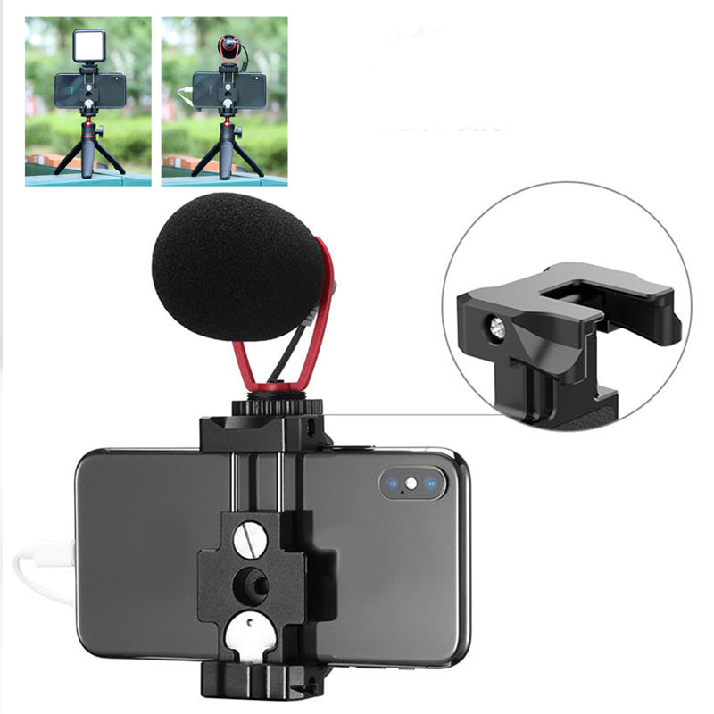 2-in-1 Quick Release Plate Foldable Phone Clip Holder with Cold Shoe Arca Swiss Mount Design