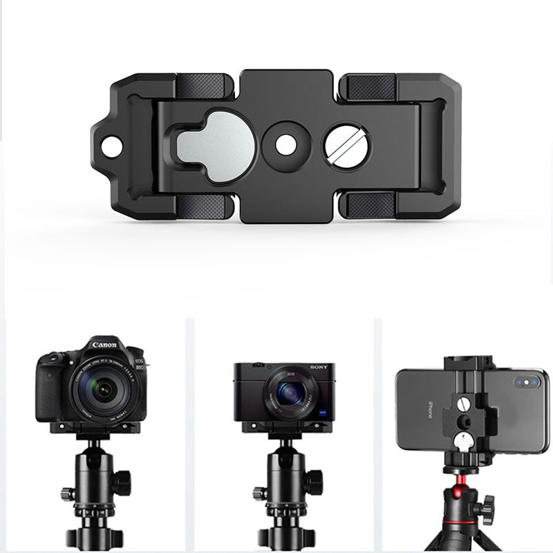 2-in-1 Quick Release Plate Foldable Phone Clip Holder with Cold Shoe Arca Swiss Mount Design