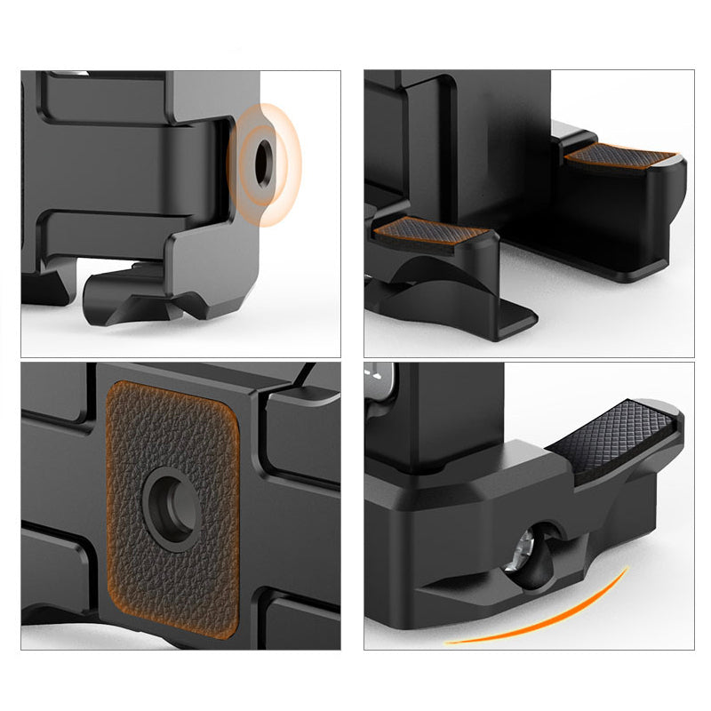 2-in-1 Quick Release Plate Foldable Phone Clip Holder with Cold Shoe Arca Swiss Mount Design