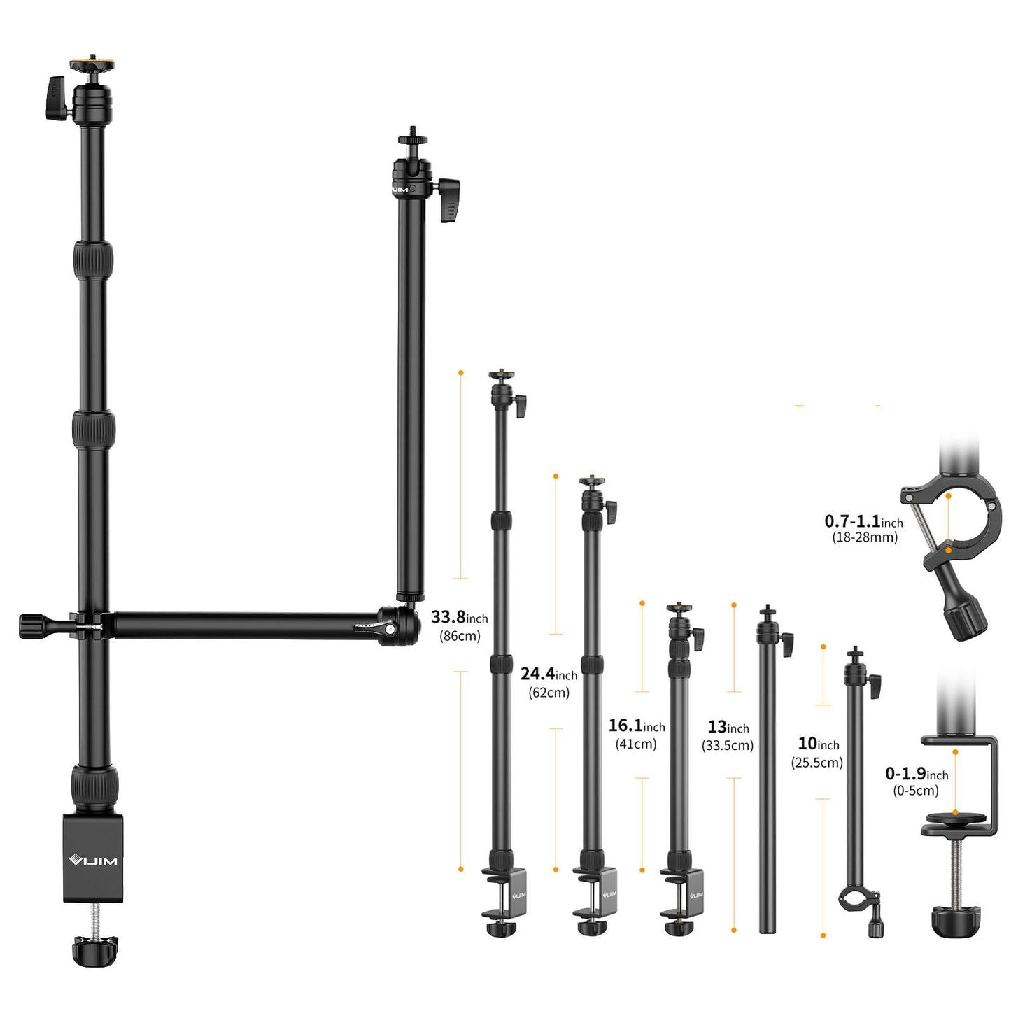 Uniqkart VIJIM LS11 Telescopic C-clamp Mount Table Bracket with 360 Degrees Ball Head Ring Light Holder