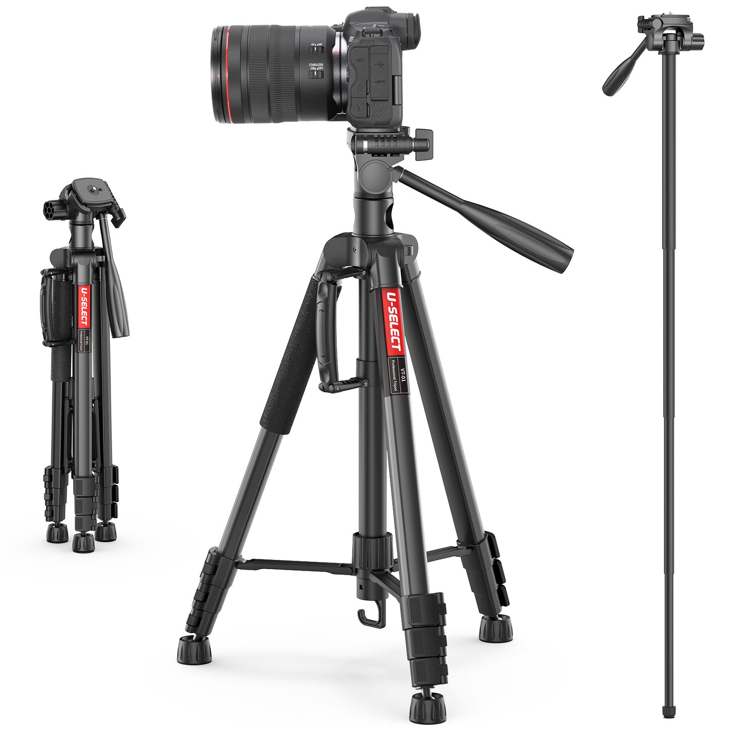 Uniqkart U-SELECT VT-01 Aluminum Alloy Ball Head Professional Tripod Lightweight Large Load-Bearing Tripod for Shooting Photography