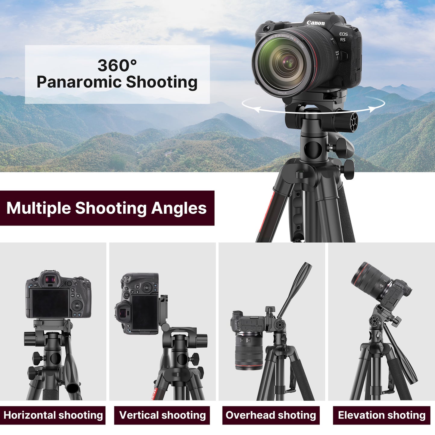 Uniqkart U-SELECT VT-01 Aluminum Alloy Ball Head Professional Tripod Lightweight Large Load-Bearing Tripod for Shooting Photography