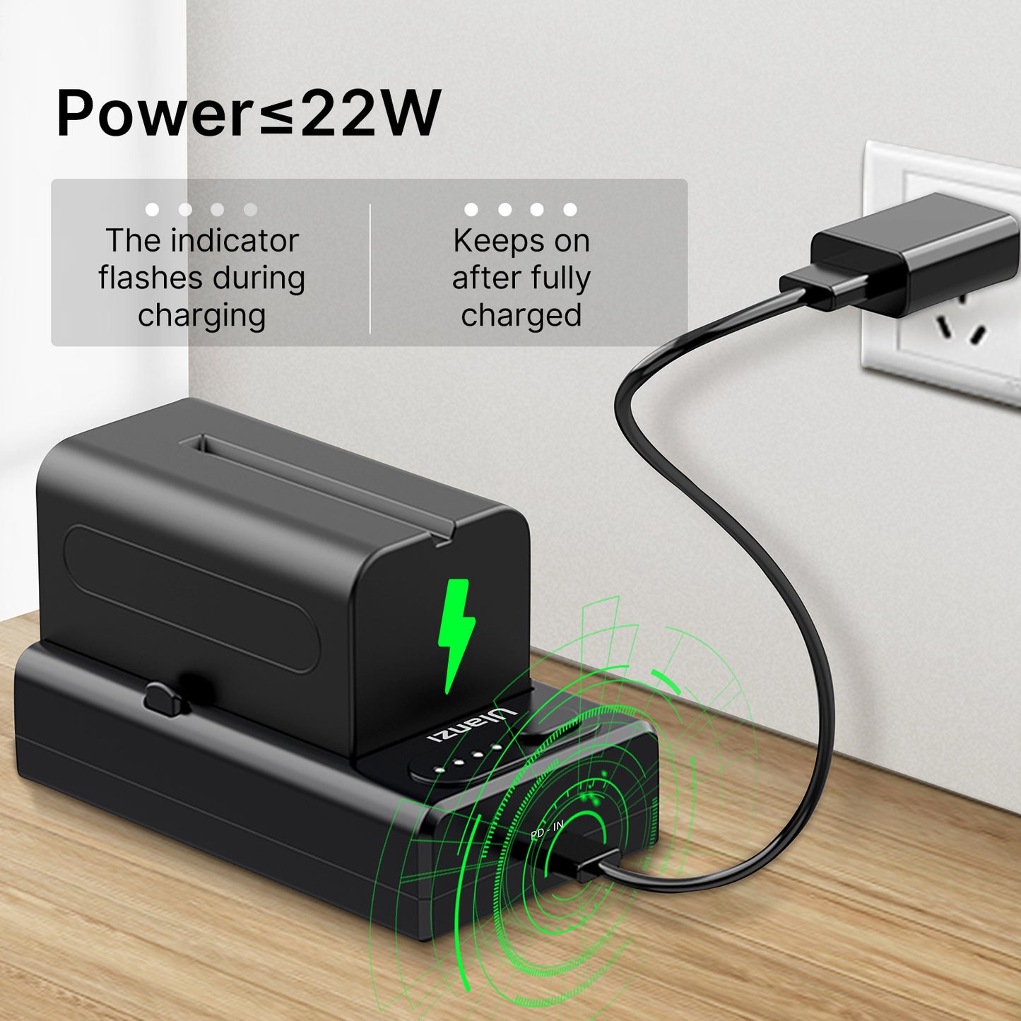 Uniqkart NP-F01 Multifunctional 22W PD Camera Battery Charger for Sony Nikon Canon NP-F Battery