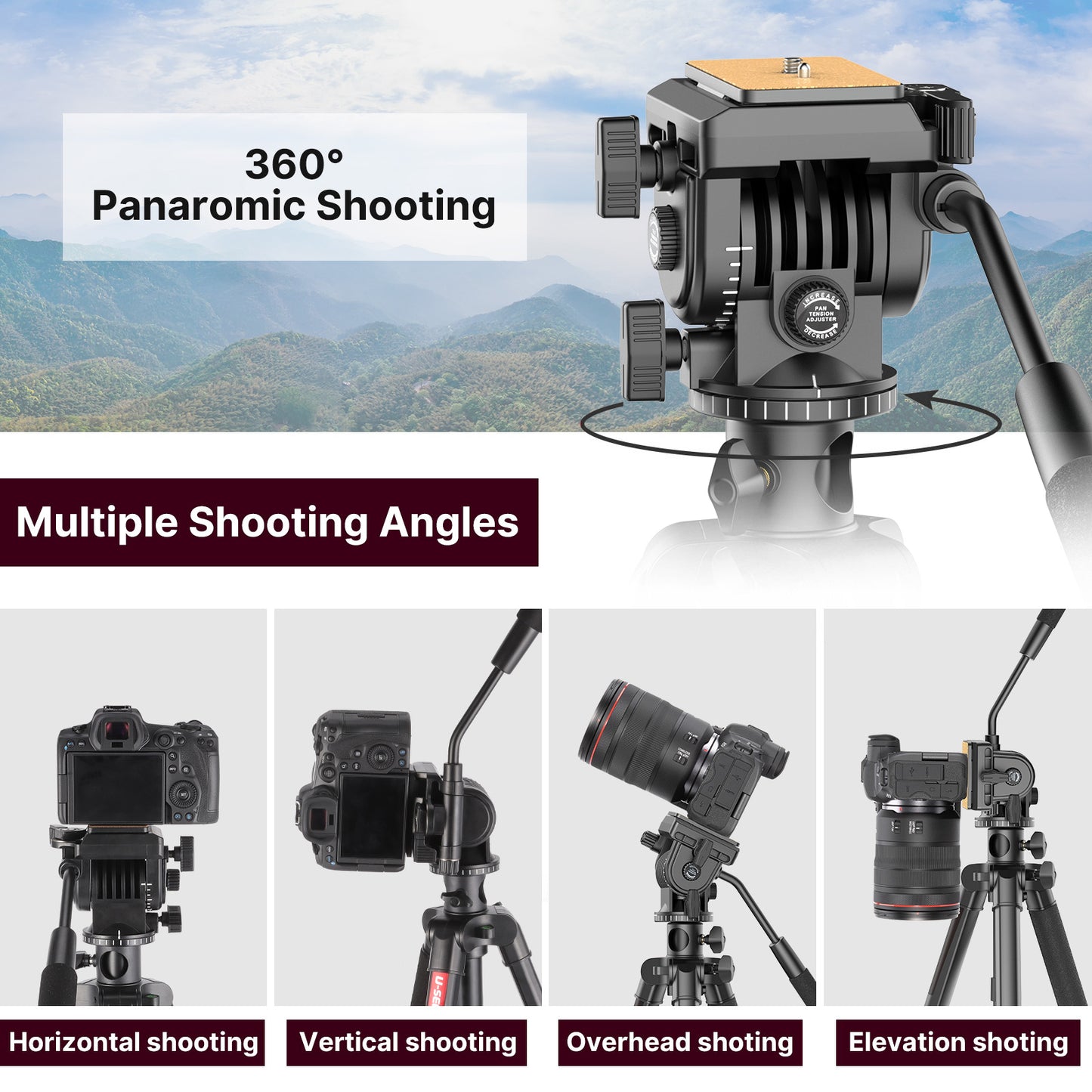 ULANZI U-SELECT VT-02 Aluminum Alloy Center Column Fixed Structure Professional Tripod Ball Head Lightweight 3KG Load-Bearing Panorama Shooting Tripod for Shooting Photography